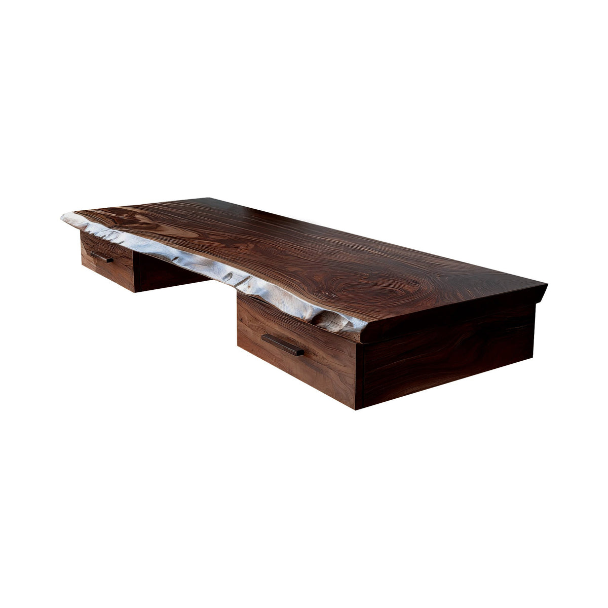 Aelric Live Edge Solid Wood Floating Desk With Drawers