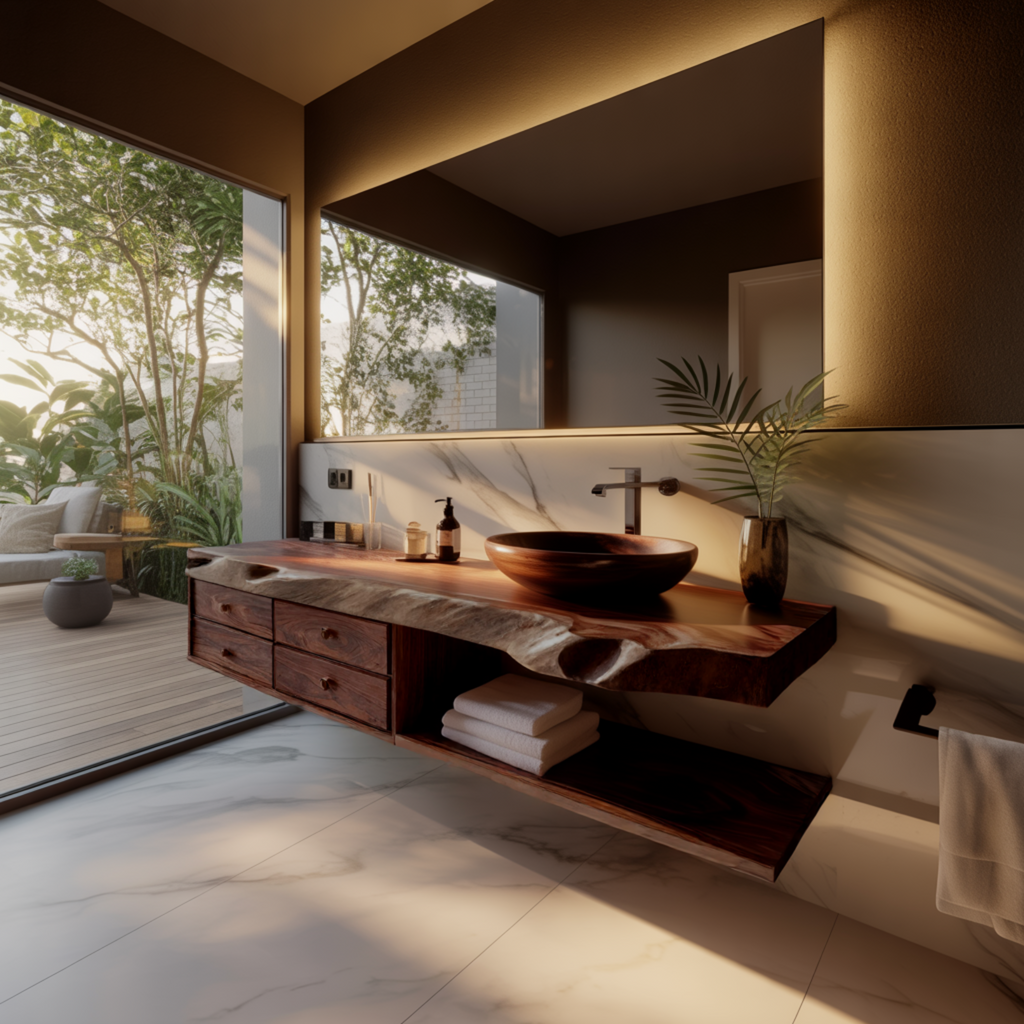 Aurelin Shore Live Edge Floating Bathroom Vanity With Drawers