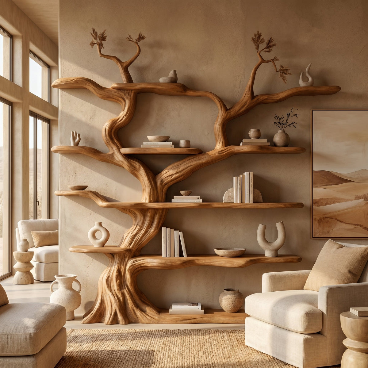 Elarwood Sculpted Solid Wood Tree Bookshelf