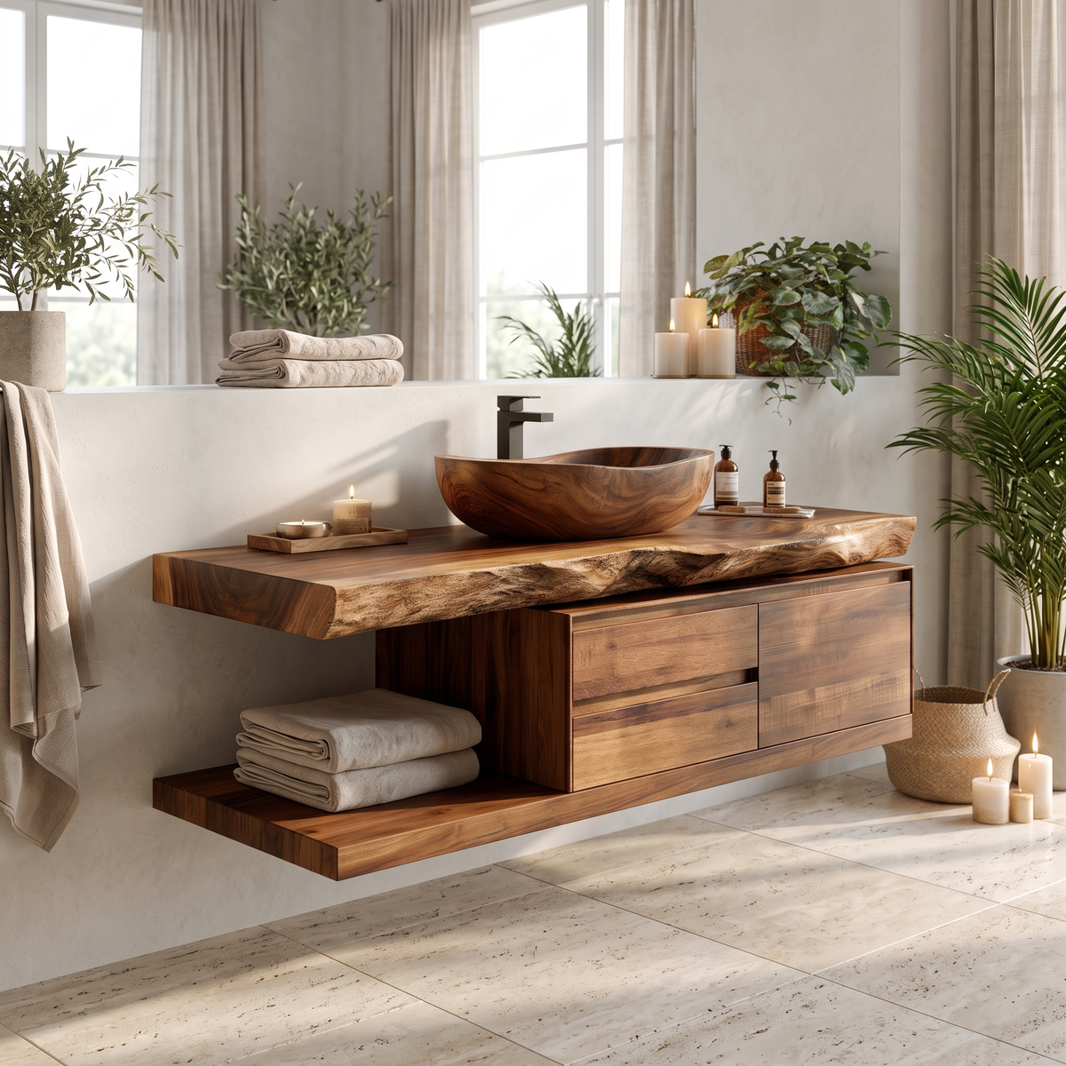 Vaelthorn Live Edge Solid Wood Floating Bathroom Vanity With Drawers