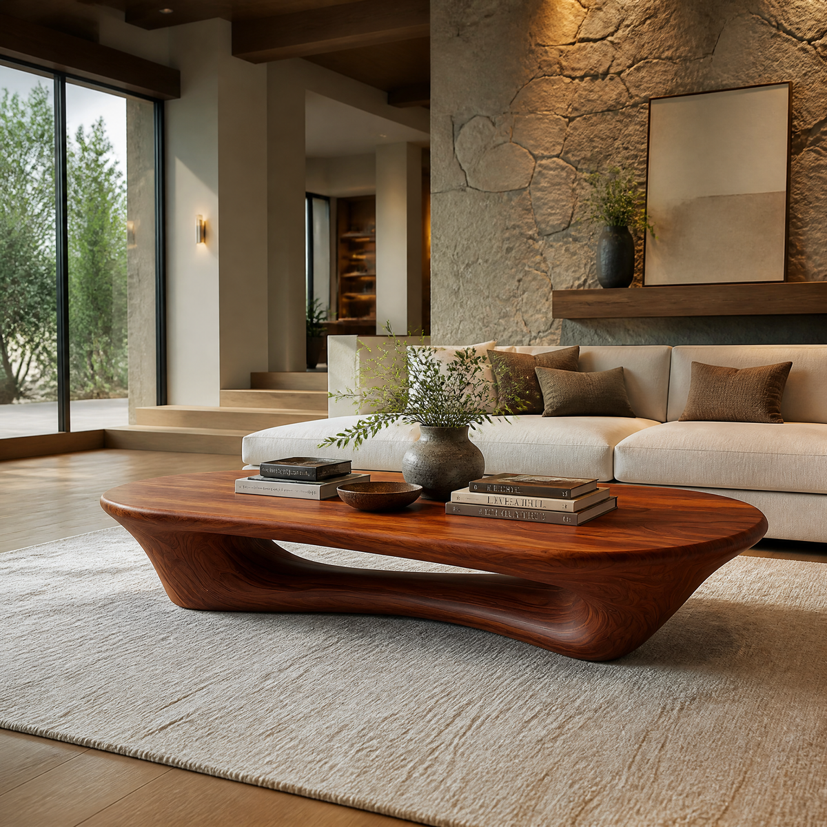 Valthera Sculpted Solid Wood Coffee Table