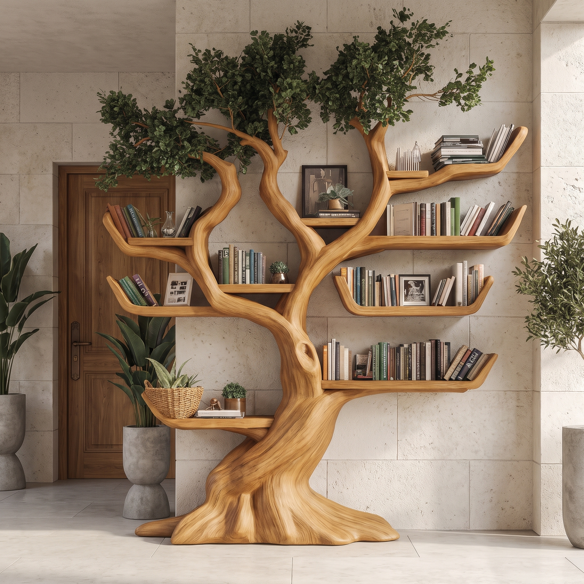 Verdantris Sculpted Solid Wood Tree Bookshelf