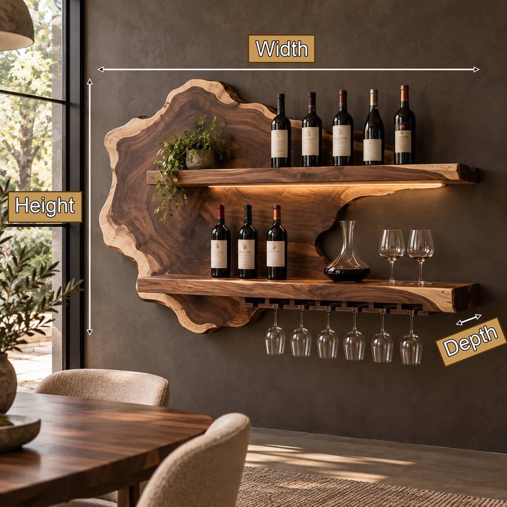 Sylelune Live Edge Handcrafted Floating Wine Shelf
