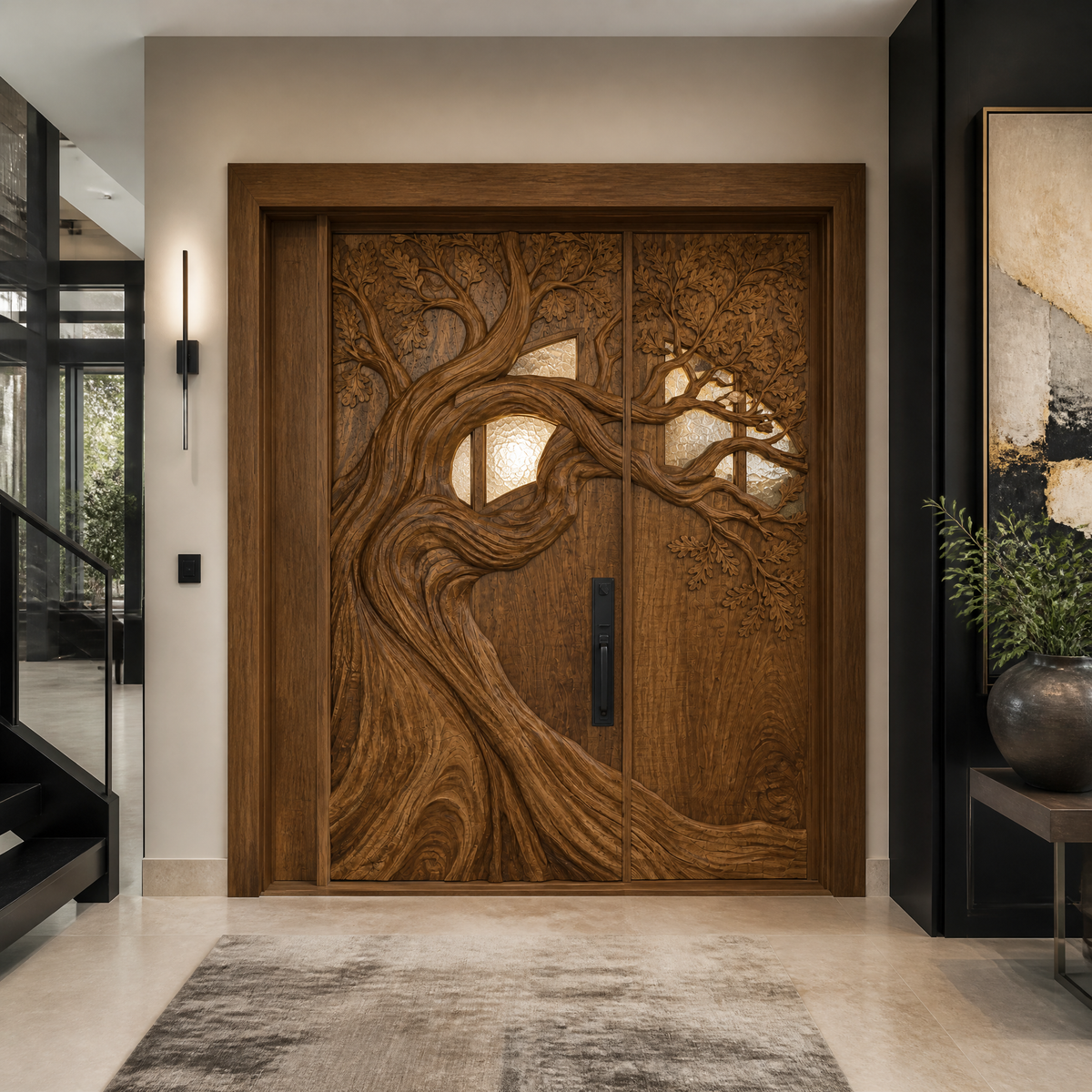 Aurelthorn Sculpted Solid Wood Single Door With Panel