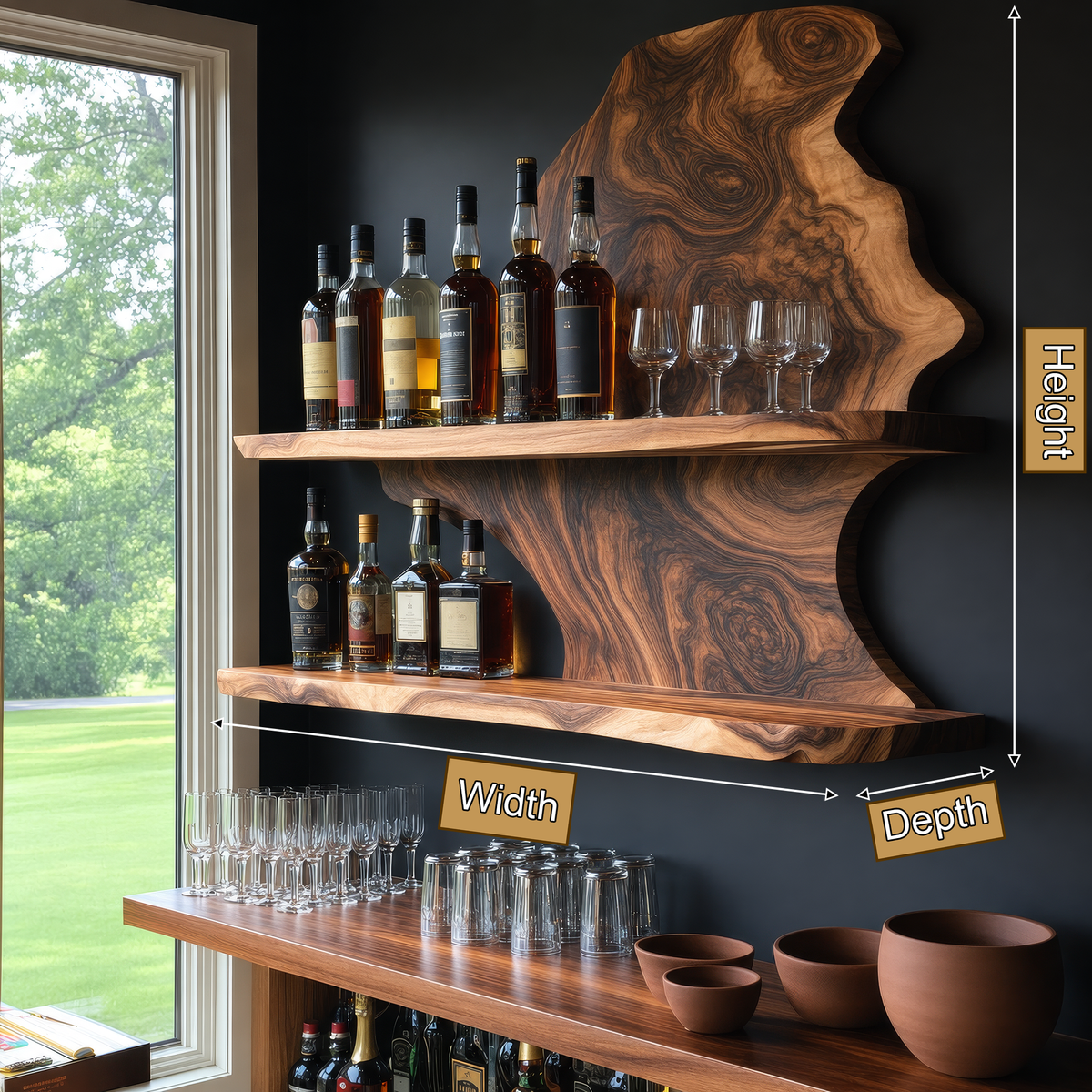Wynthorne Live Edge Handcrafted Floating Wine Shelf